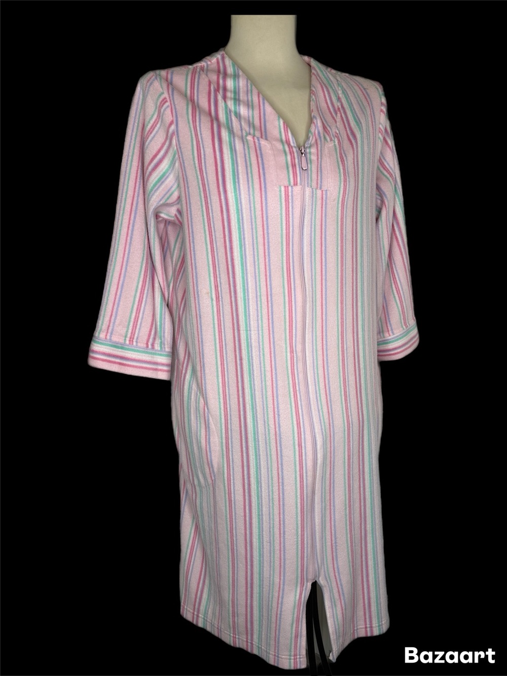 Cozy Pink Multi-Stripe V-Neck Sleep Robe full zip size large